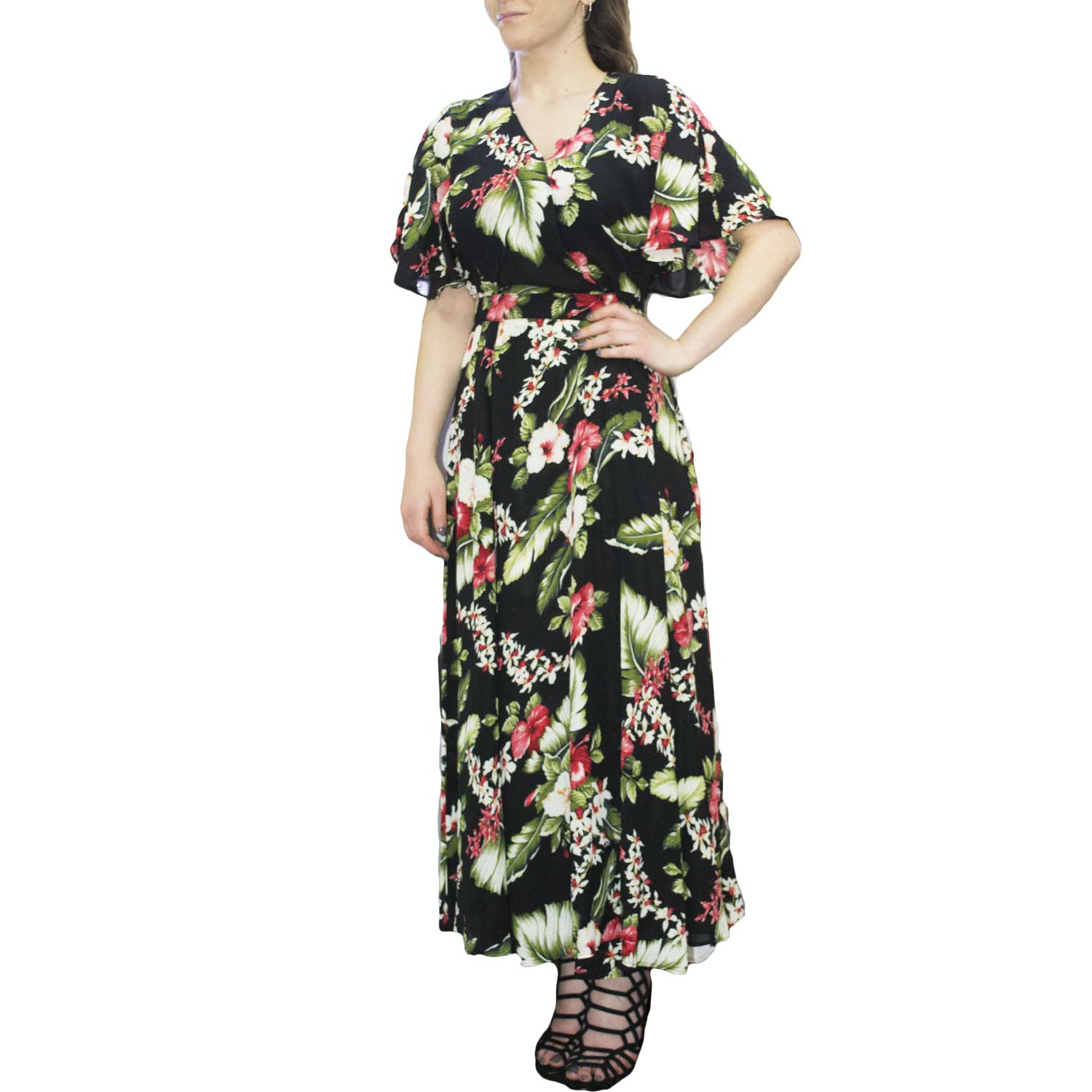 Abito KIMONO SCOLLO SPACCO LUNGO DONNA FLOREALE SEXY ELEGANTE MODA