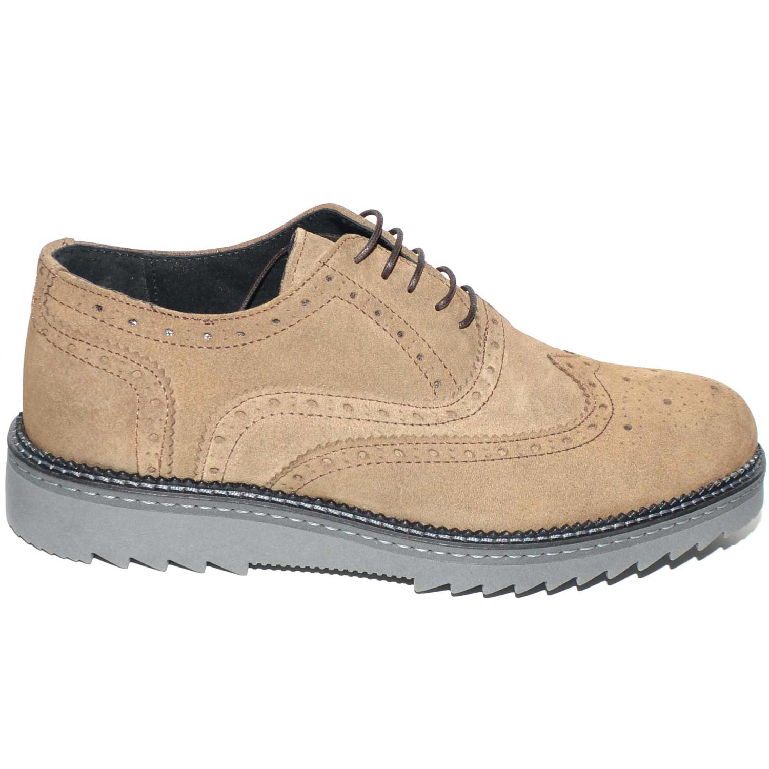 SCARPE UOMO STRINGATA SCAMOSCIATA TAUPE VERA PELLE MADE IN ITALY FONDO FURIA GOMMA ANTISCIVOLO COMFORT MODA MAN BUSINESS