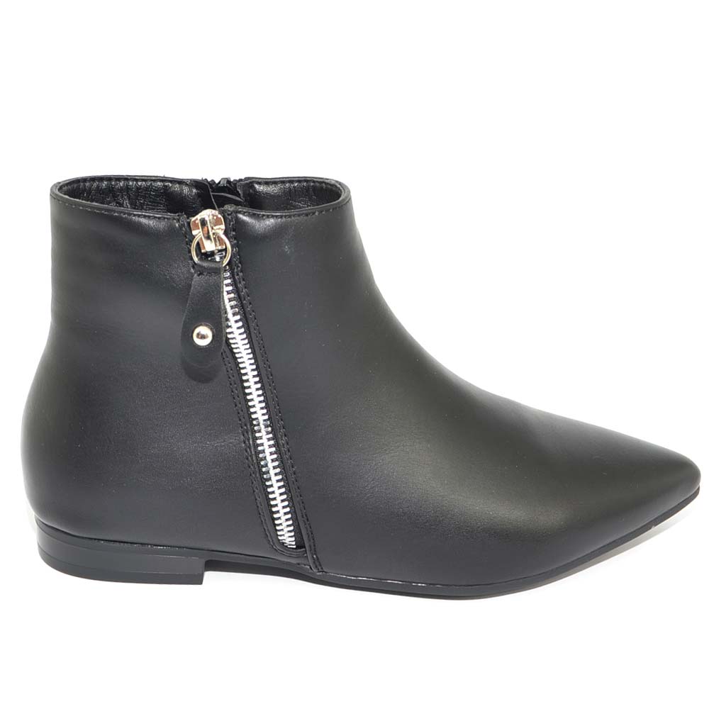 Stivaletto donna texano nero basso a punta zip argento e chiusura interna comfort moda glam