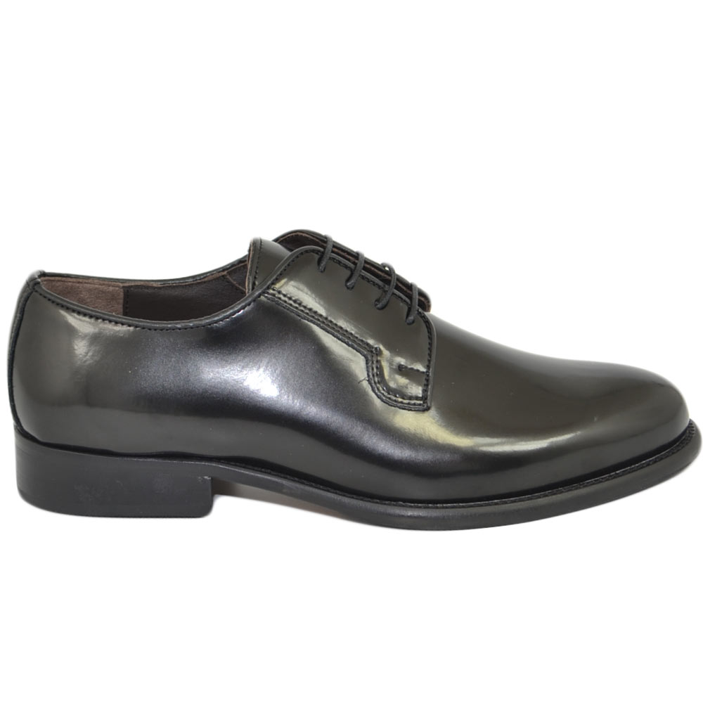 Scarpe uomo stringate liscia vera pelle abrasivata nero made in italy fondo antiscivolo vero cuoio cerimonia elegante