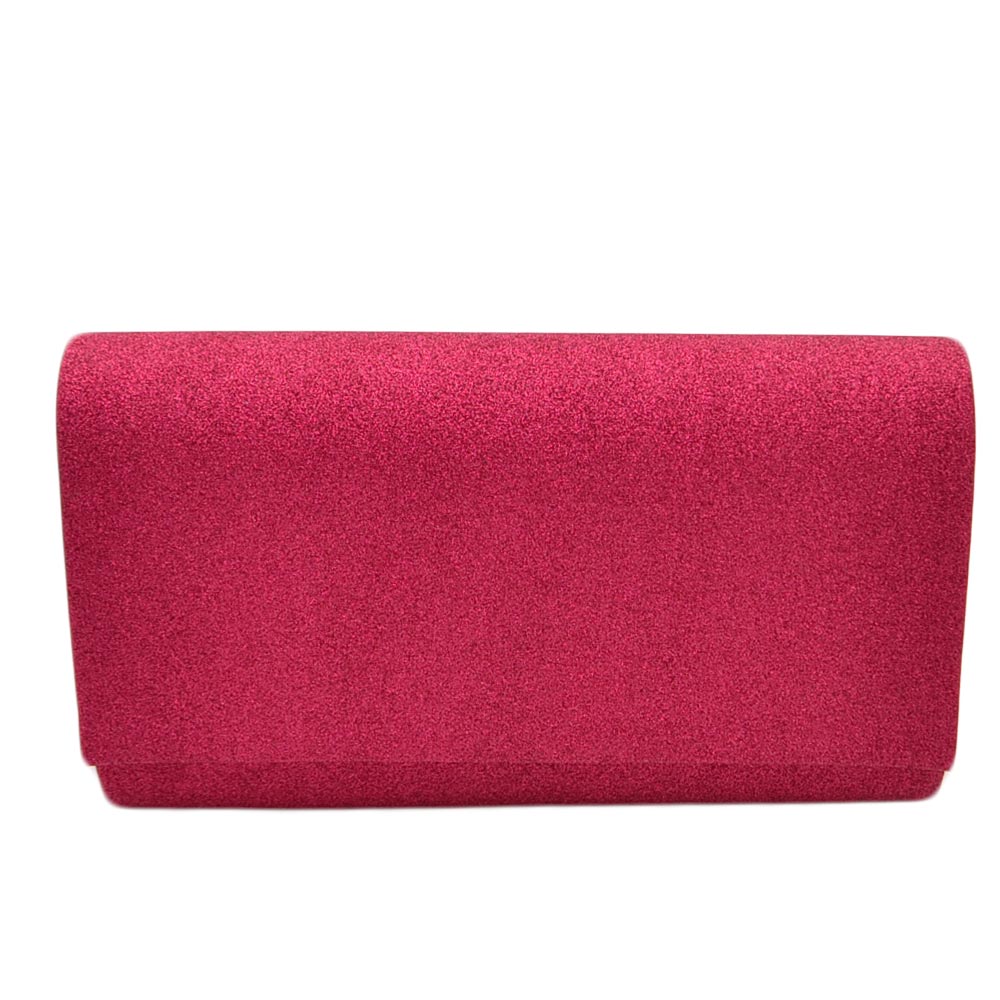 Pochette donna rettangolare a forma di lettera busta in pu fucsia satinato glitter catena linea basic made in italy