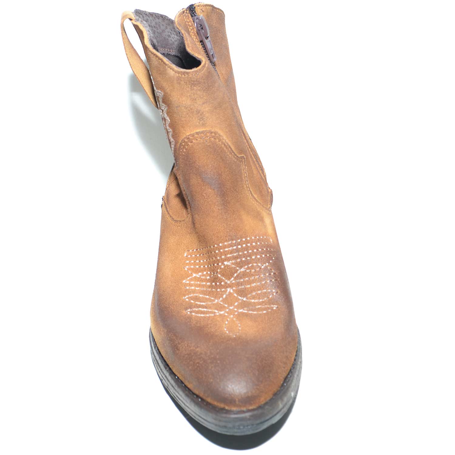 Stivaletti Donna Kuni In Pelle Nabuk Naturale - Tronchetti Con Zip, Suola Gomma Antiscivolo, Tacco 4 Cm, Beige