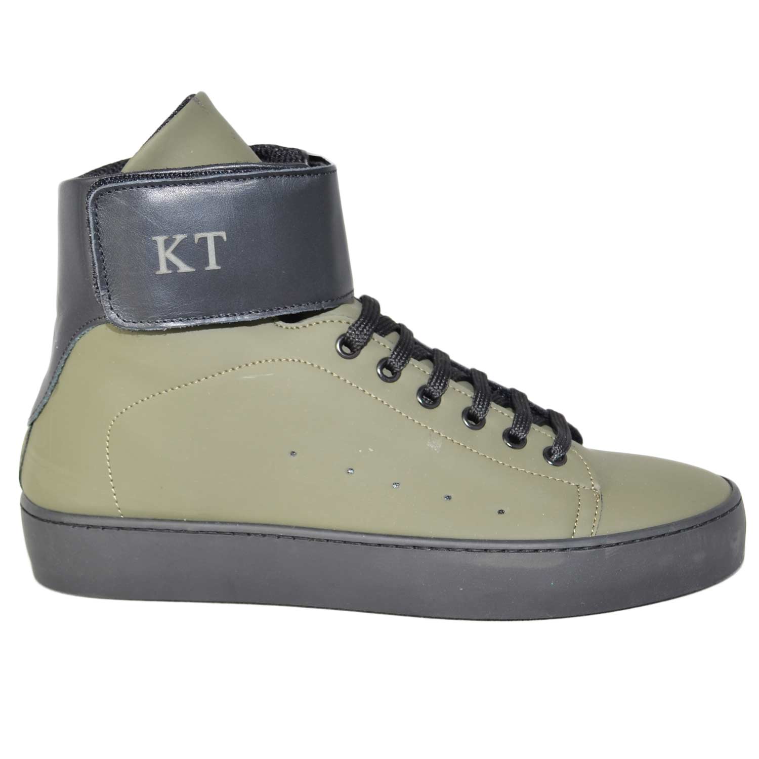 SNEAKERS ALTA ART.342 KEEP TIME VERDE MILITARE CON STRAPPO FONDO NERO ANTISCIVOLO MODA COMFORT.