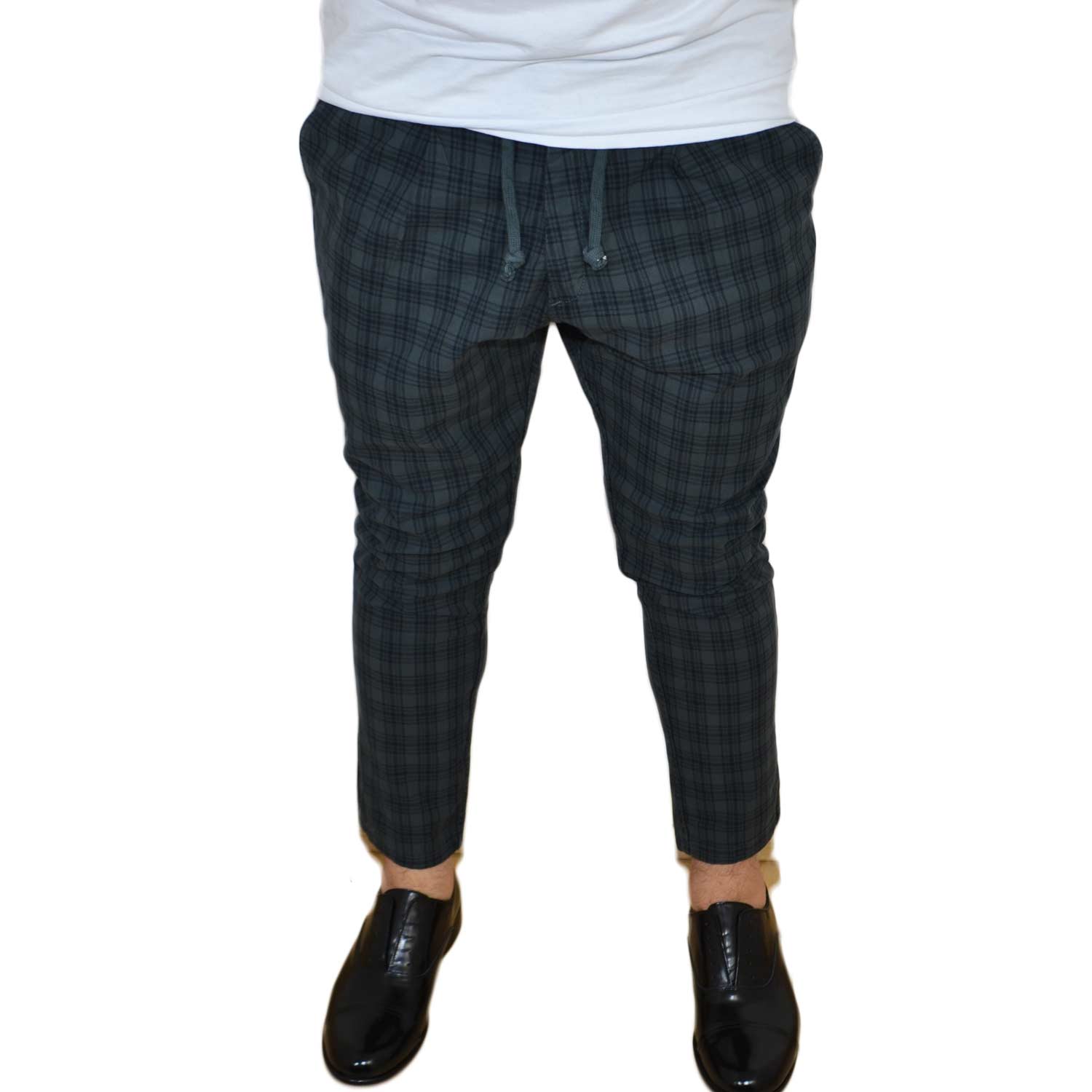 PANTALONI CHINO SCOZZESE GRIGIO CROPPED ART 0776 MODA GLAMOUR Dandy
