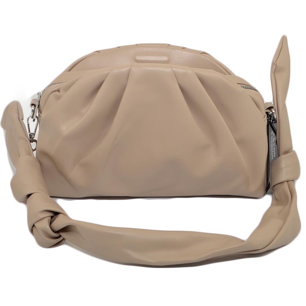 Borsa donna pochette oversize sabbia arricciata con tracolla pelle nodo bracciale chiusura pluch magnetica 