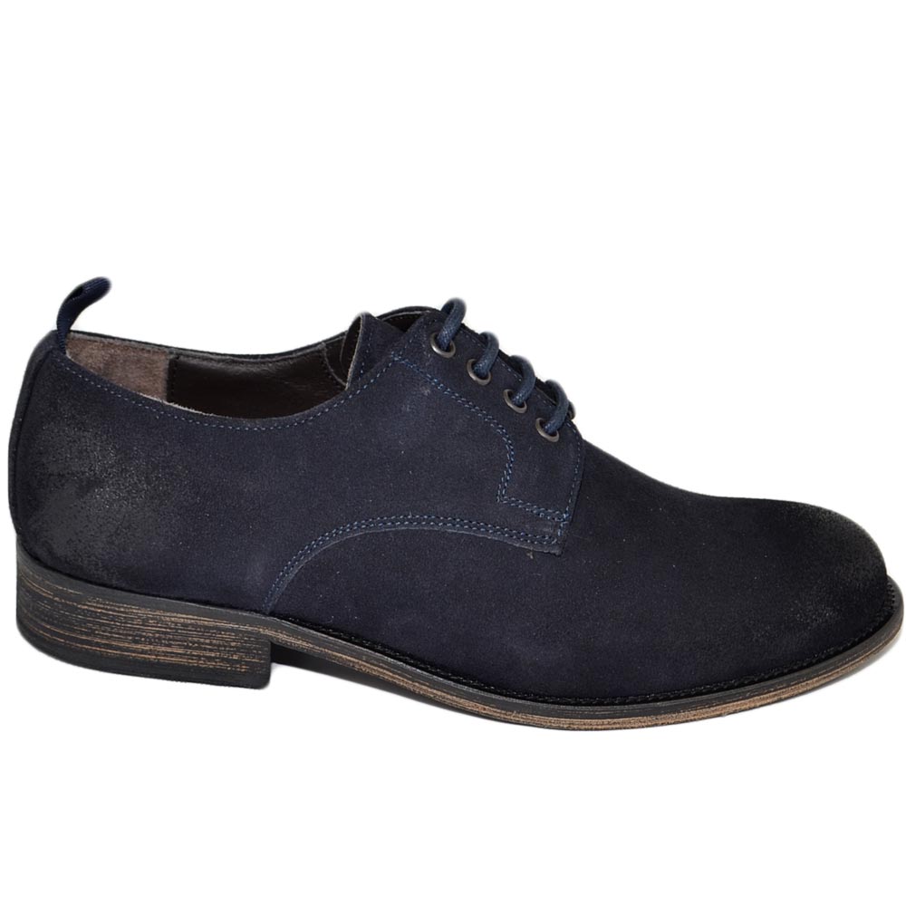 Scarpe stringate uomo butlav by ls luisantiago vera pelle scamosciata blu dandy spazzolato suola cuoio retro'