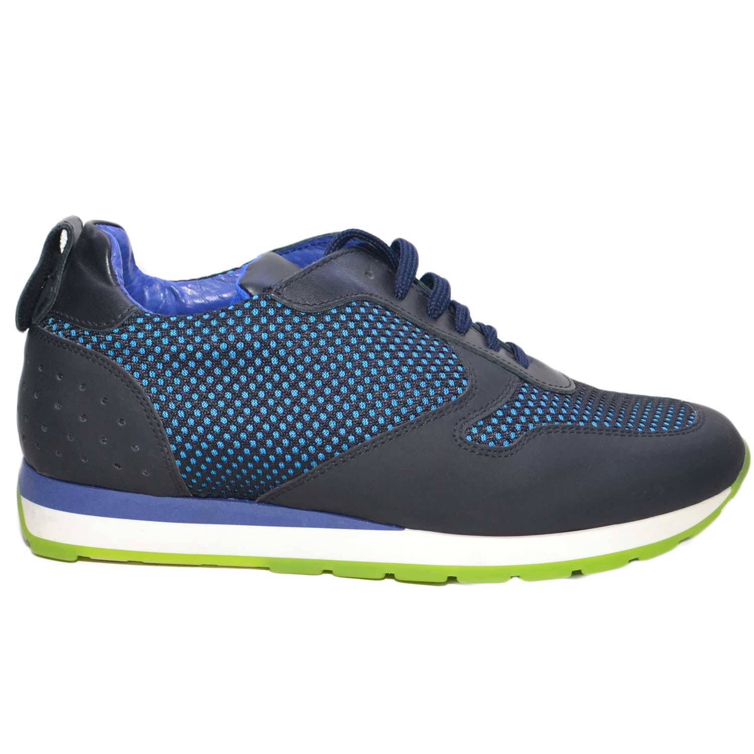 Sneakers bassa uomo art: tokio 103 vera pelle tessuto blu fluo nero fondo running comode ginnico.