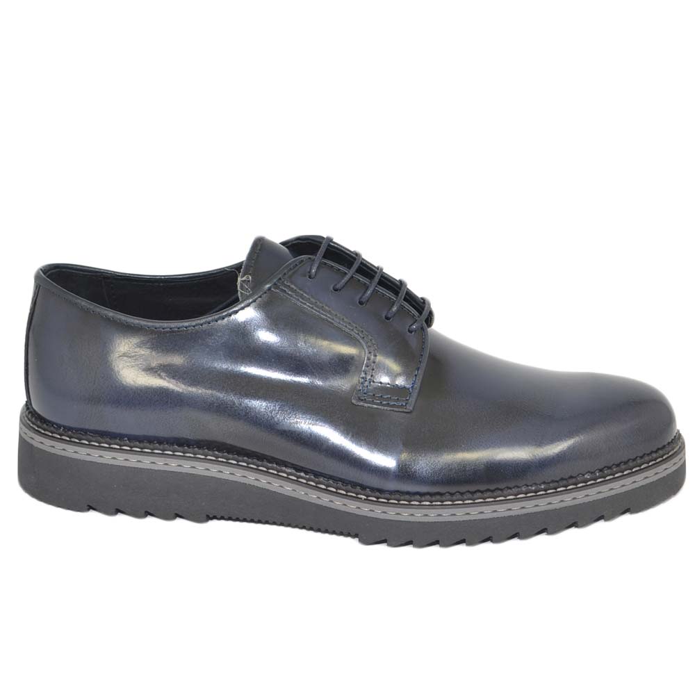 SCARPE UOMO STRINGATE LISCIO ABRASIVATO BLU MADE IN ITALY FONDO ANTISCIVOLO COMFORT MAN BUSINESS CLASSICO SPORTIVO.