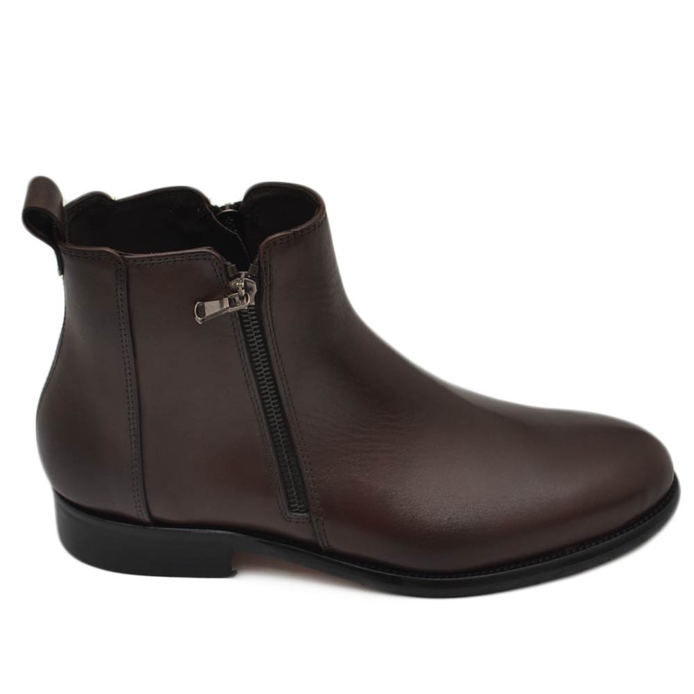 Scarpe uomo beatles chelsea stivaletto vera pelle marrone con doppia zip fondo cuoio con antiscivolo made in italy
