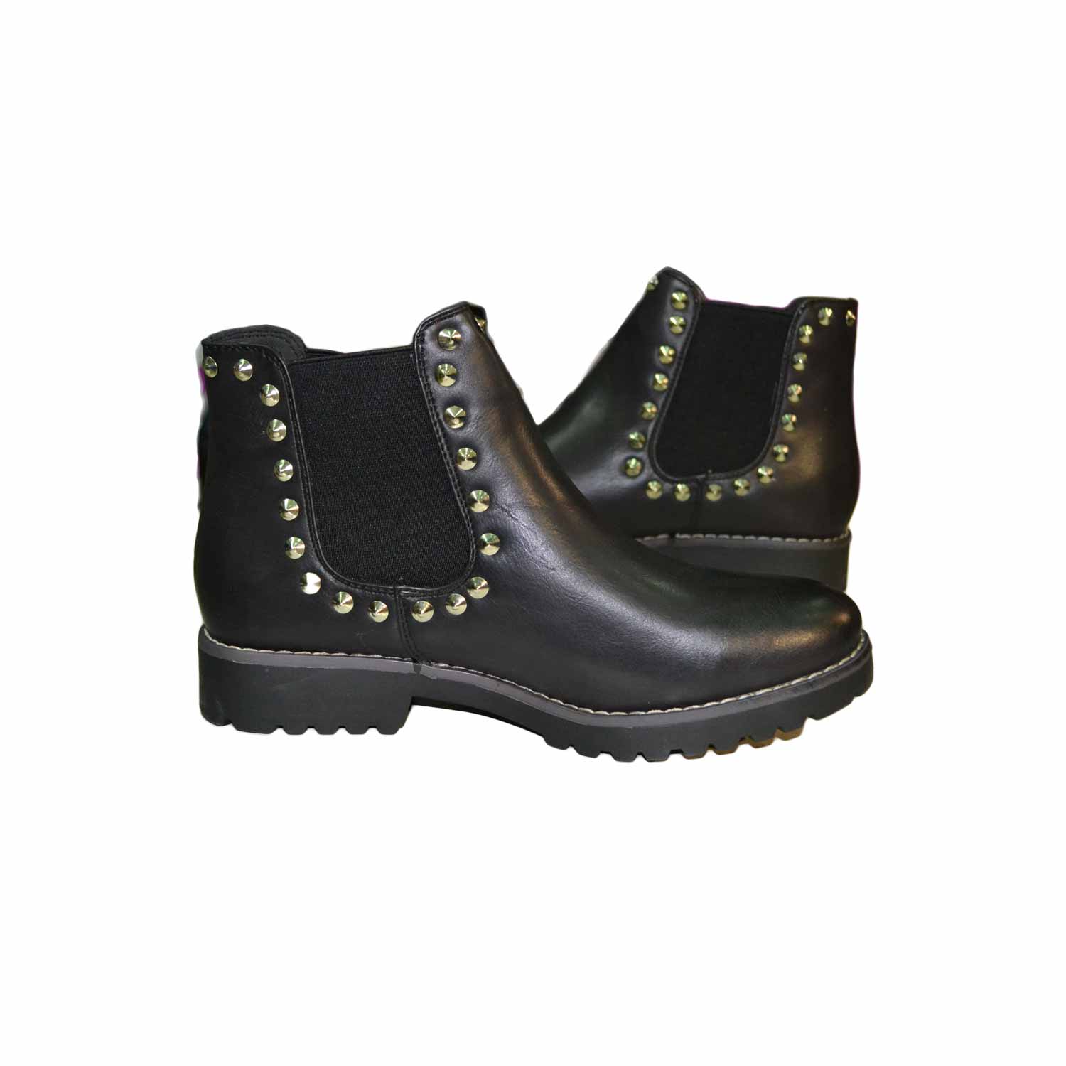 Scarpe donna stivaletto nero donna basso con borchie argento fondo roccia ultraleggero antiscivolo