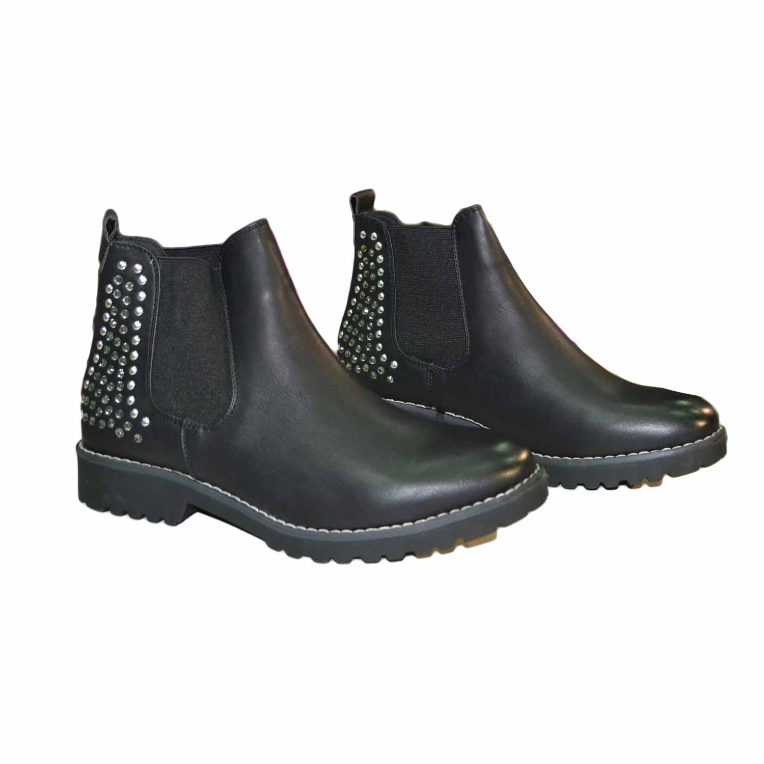 Scarpe donna stivaletto nero basso con strass argento fondo roccia ultraleggero