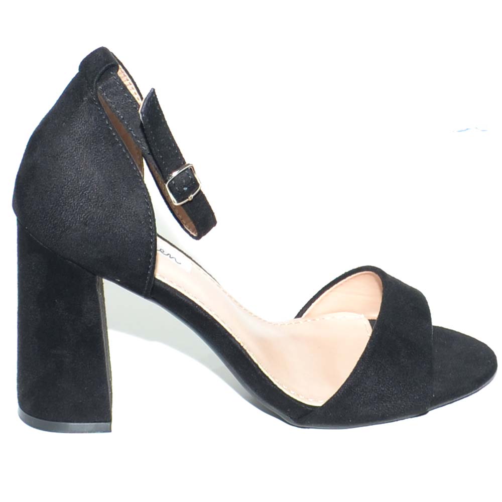 Sandalo tacco doppio comfort asimmetrico nero scarpe donna eleganti per  cerimonia con cinturino alla caviglia donna sandali tacco Malu Shoes |  MaluShoes