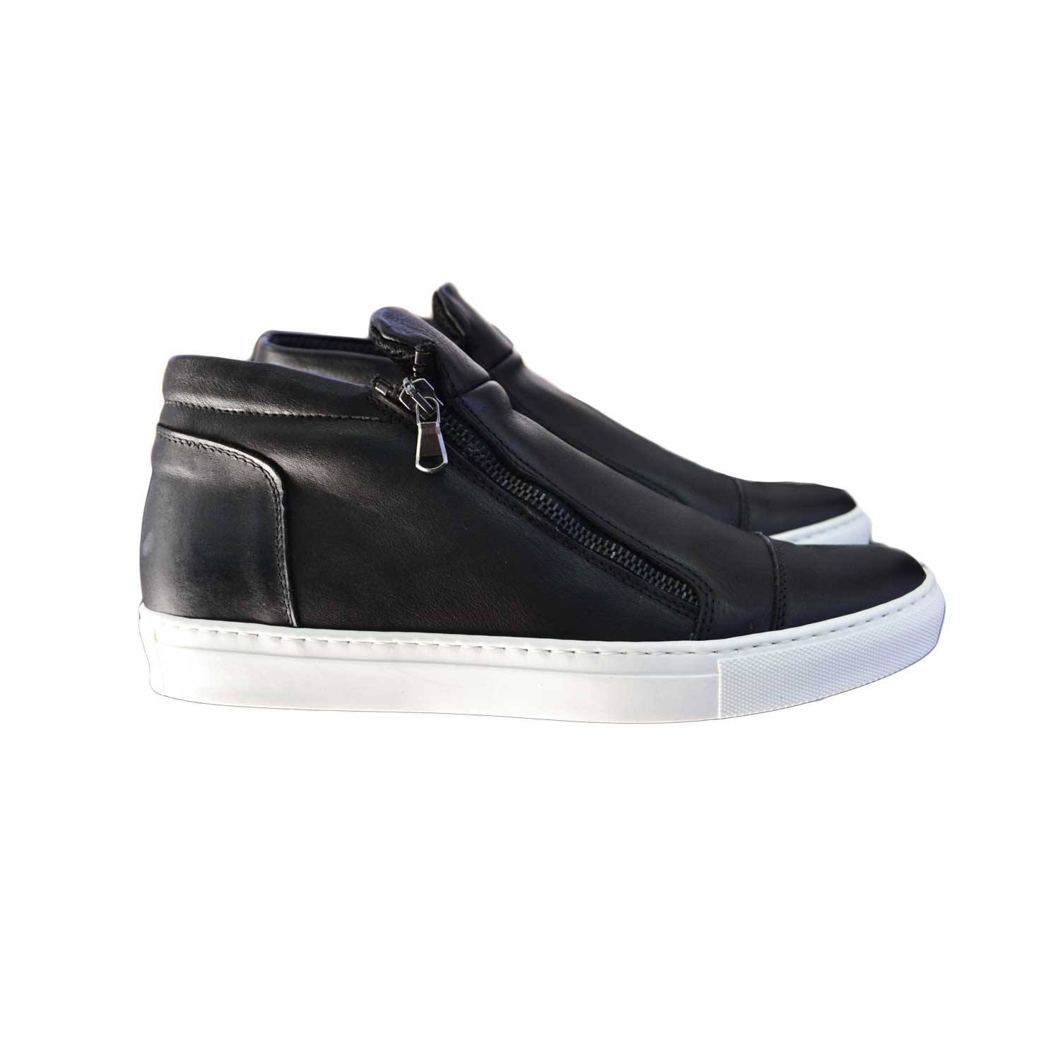 Sneakers bassa uomo scarpe calzature modello con zip dettaglio nero vitello vera pelle