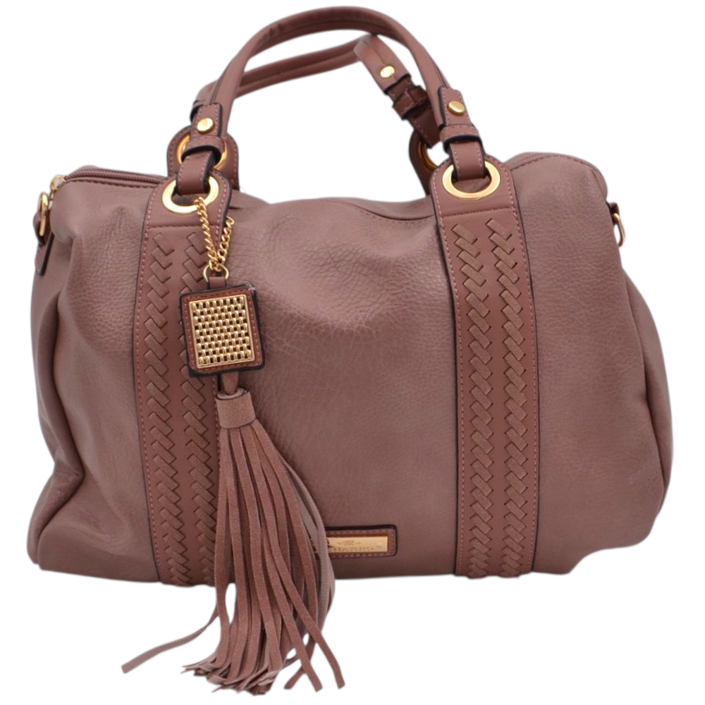 Borsa morbida donna firmata charro rosa a spalla bauletto con accessorio frangia e zip dorate.
