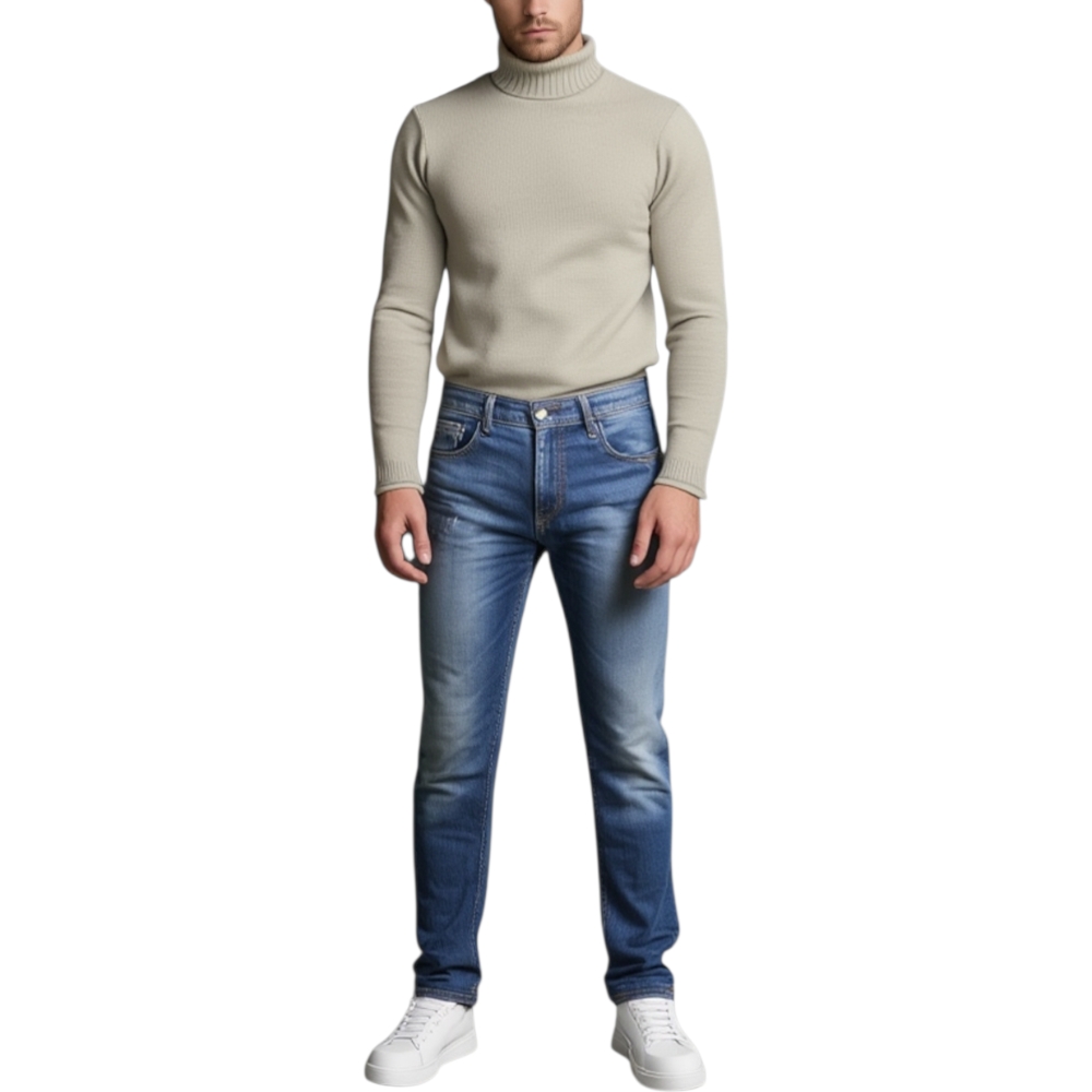 Maglione dolcevita uomo manica lunga con colletto stretto beige made in italy moda tendenza slim tinta unita basic