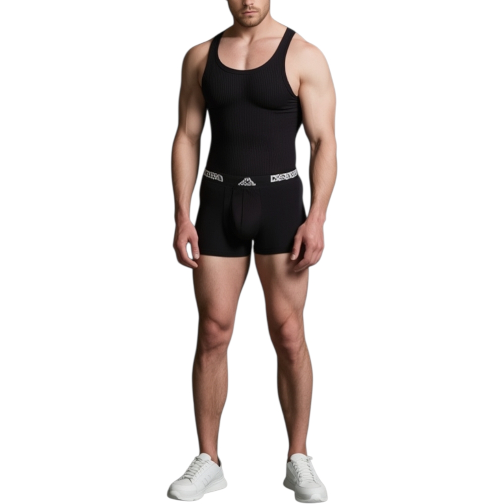 Kappa Boxer Uomo 6 Pezzi Mutande Uomo Attillate in Cotone Elasticizzato Boxer Nero con Fondo Nero