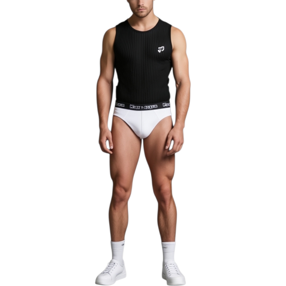 Kappa Slip Uomo 6 Pezzi Mutande Uomo Attillate in Cotone Elasticizzato Bianco con elastico Nero.