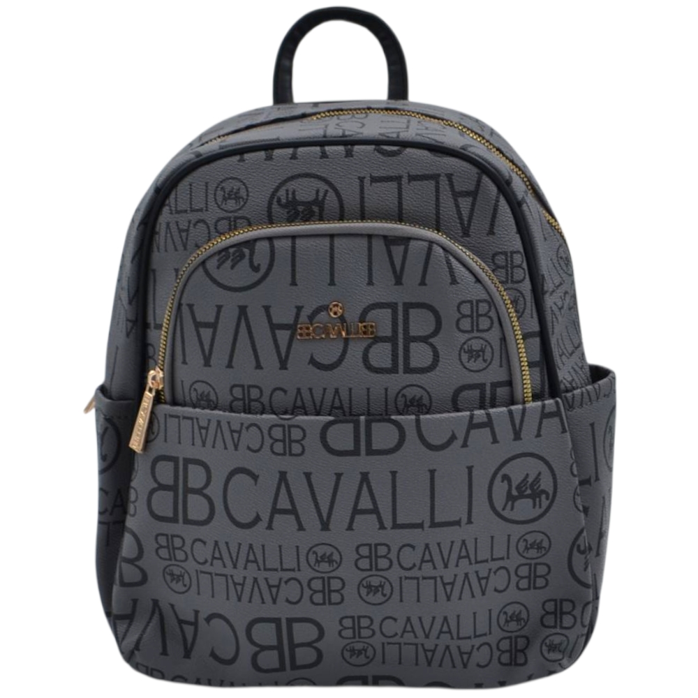 Zaino donna firmato Cavalli blu con multilogo blu cerniere dorate varie tasche