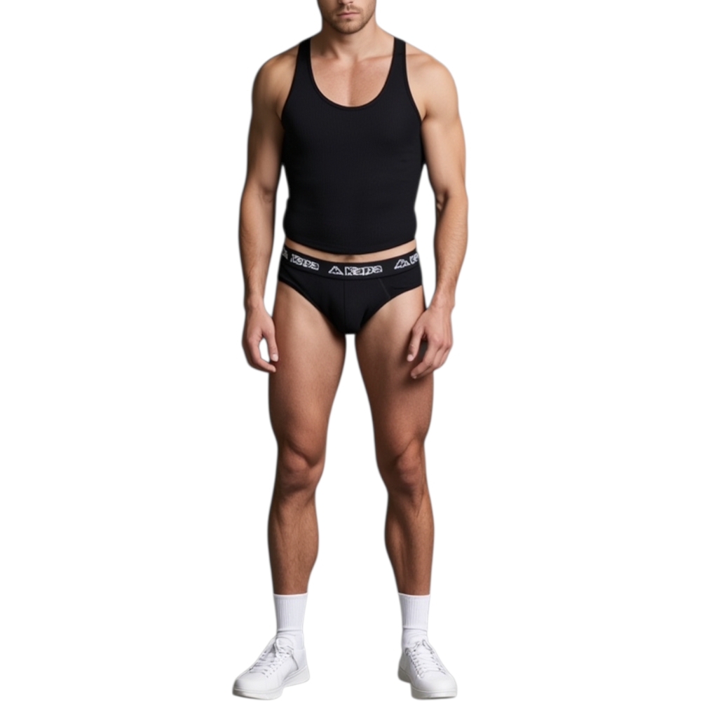Kappa Slip Uomo 6 Pezzi Mutande Uomo Attillate in Cotone Elasticizzato Nero con elastico Nero