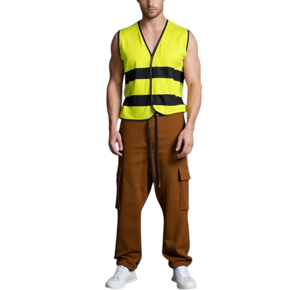 Giubbotti Alta Visibilita' 2 Pezzi Giallo Gilet Sicurezza  2 Strisce Riflettenti Lavori Stradali Ciclismo Corsa.