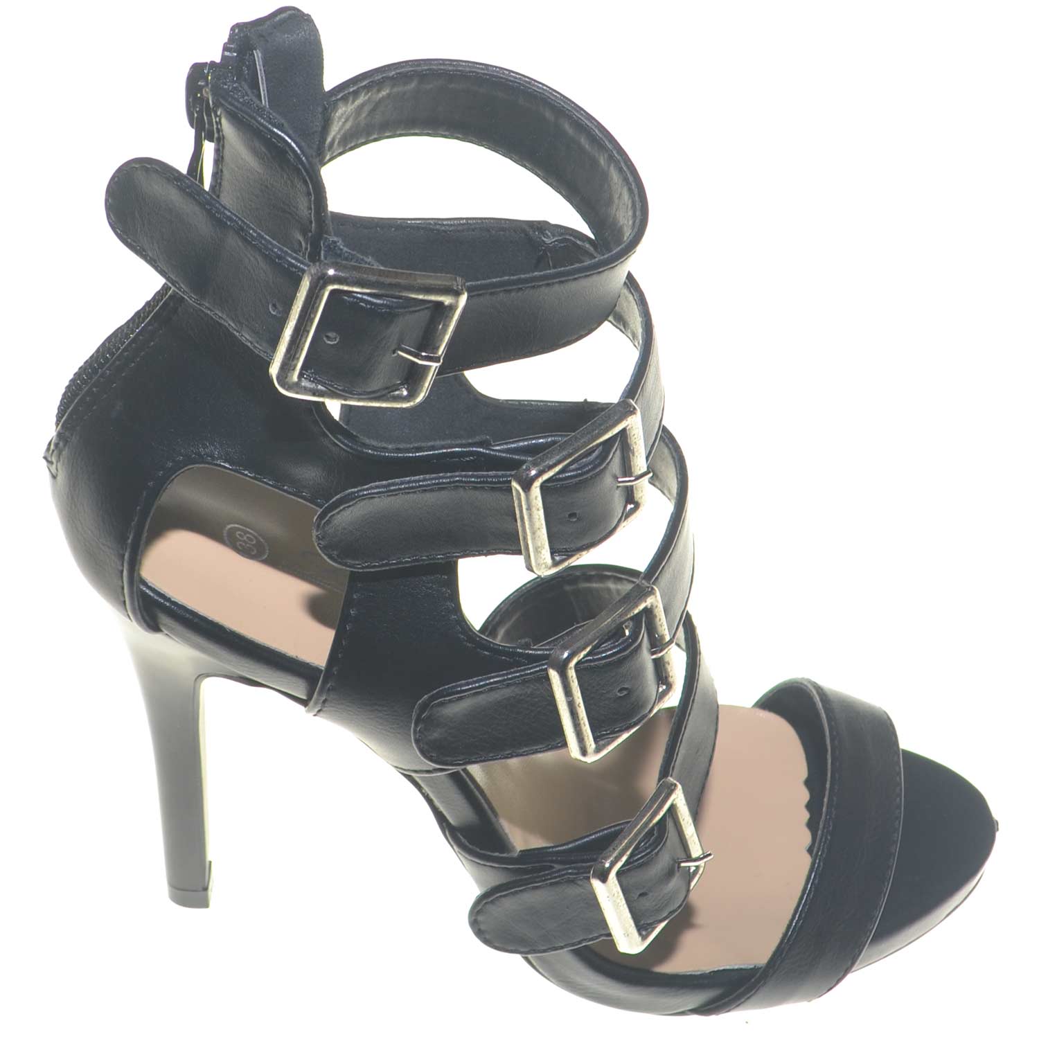 SANDALO ALTO DONNA ALLA SCHIAVA NERO CON TACCO A SPILLO E PLATEAU CERIMONIA GLAMOUR LUXURY