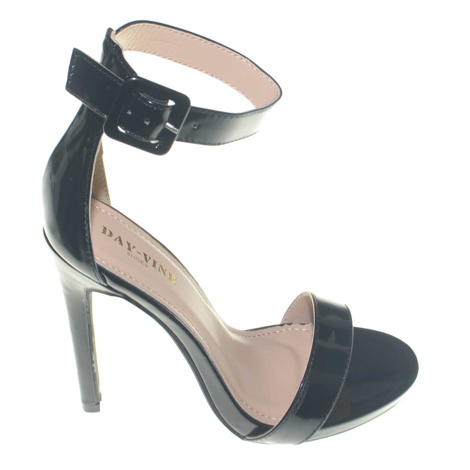 Sandalo donna lucido nero tacco a spillo linea basic tacco a spillo plateau e  cinturino alla caviglia donna sandali tacco Malu Shoes | MaluShoes