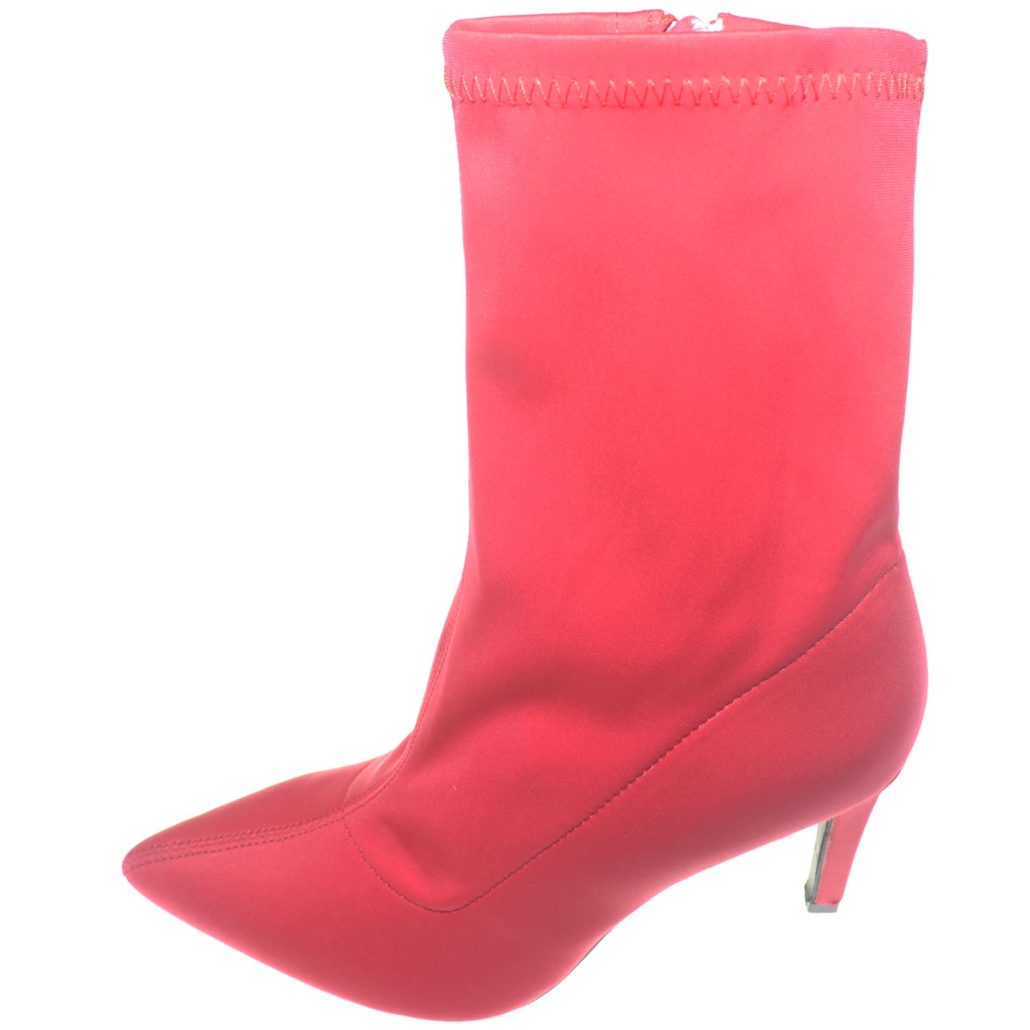 Tronchetto alto rosso a punta calzino in elastene modello bale tacco a spillo comfort glamour moda.