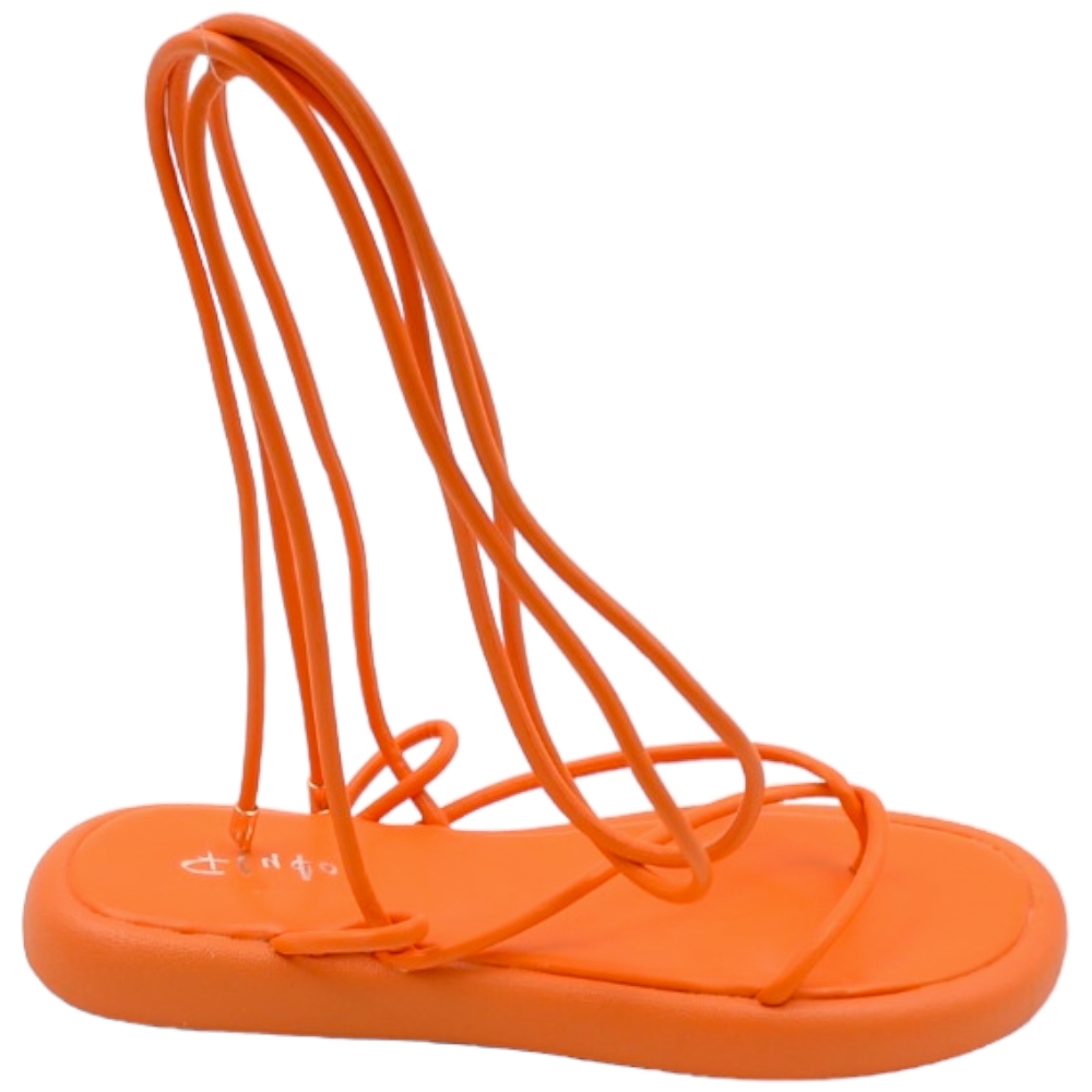 Sandali donna arancione con platform con fasce sottili incrociate e lacci alla schiava al polpaccio moda.