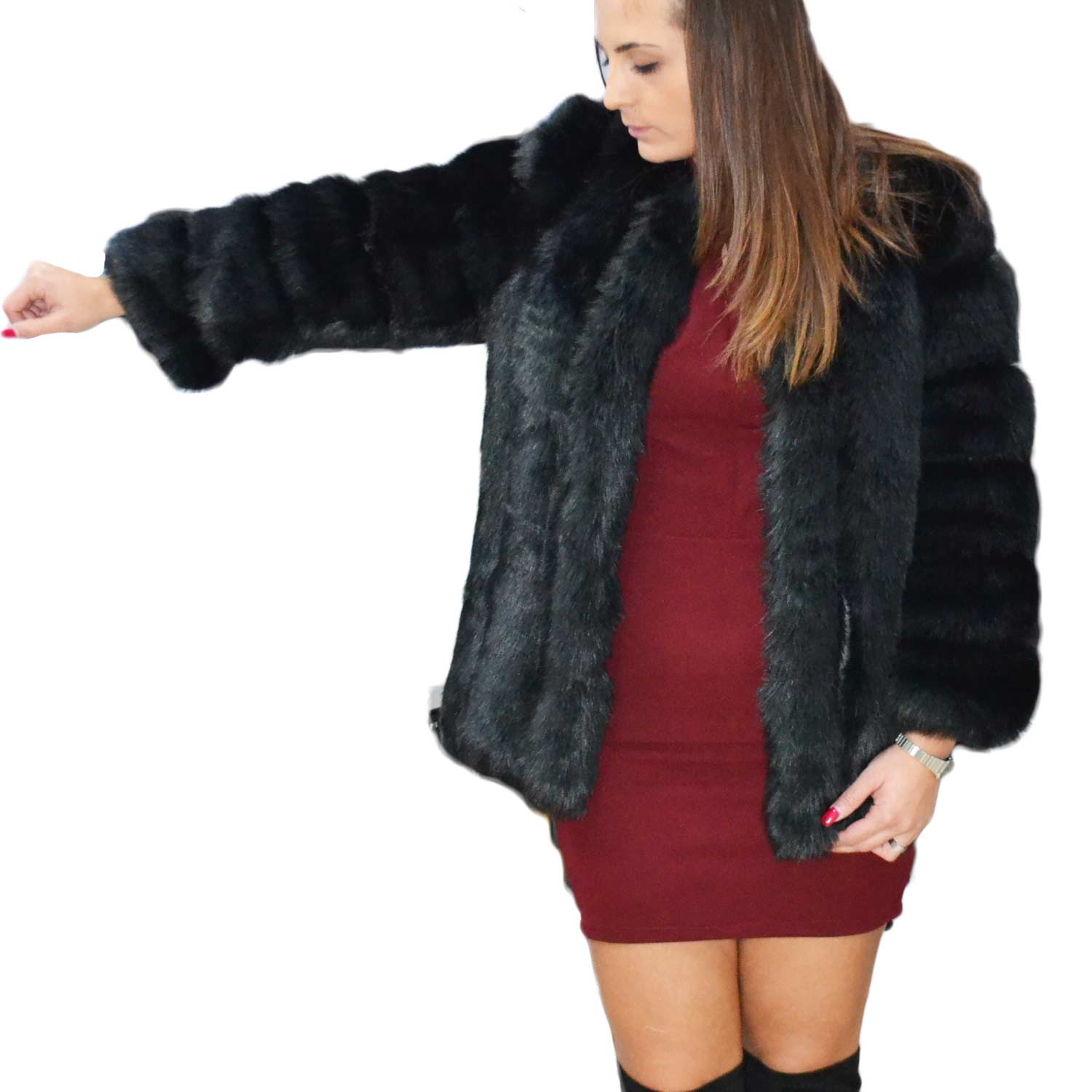 pellicciotto nero donna