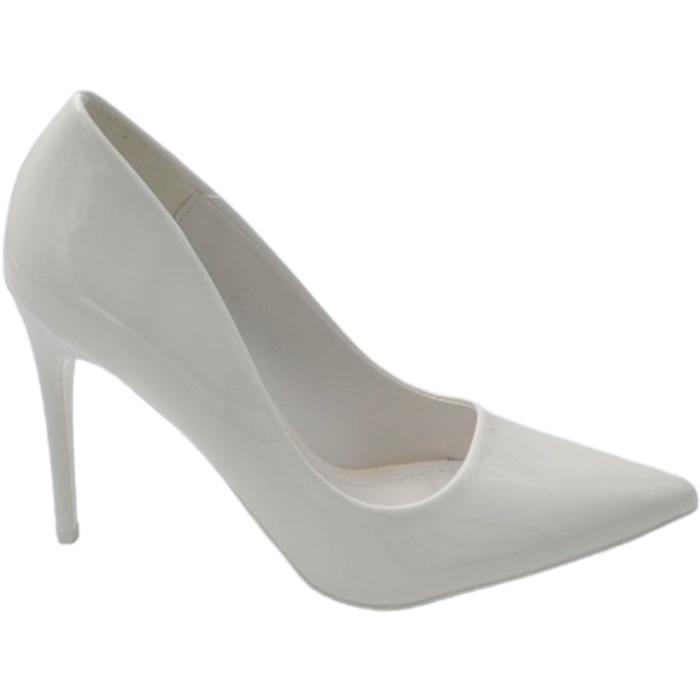 Scarpe donna decollete a punta elegante in vernice lucida bianco tacco a spillo 12 cm moda elegante cerimonia evento