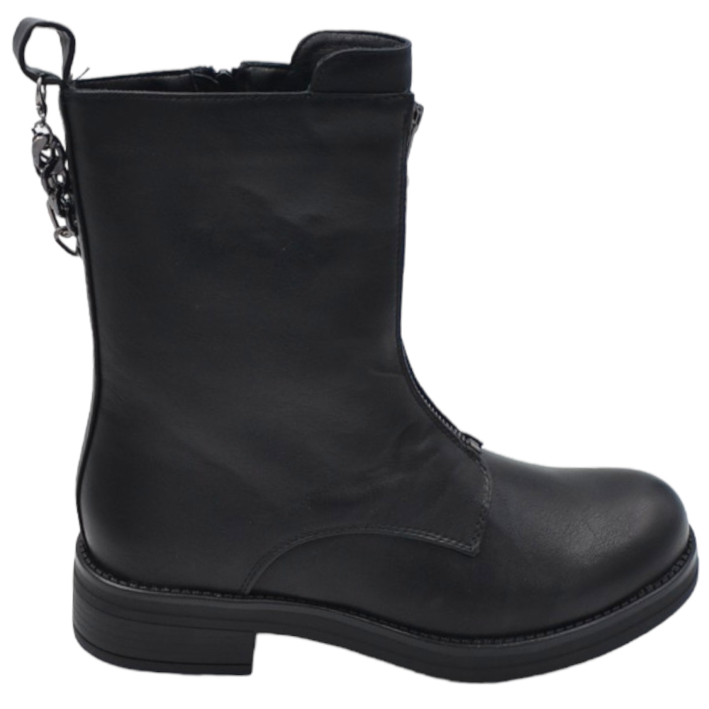 Stivaletto donna nero mezzo gambale Chelsea boots con zip frontale argento e catena fondo gomma anatomico antiscivolo