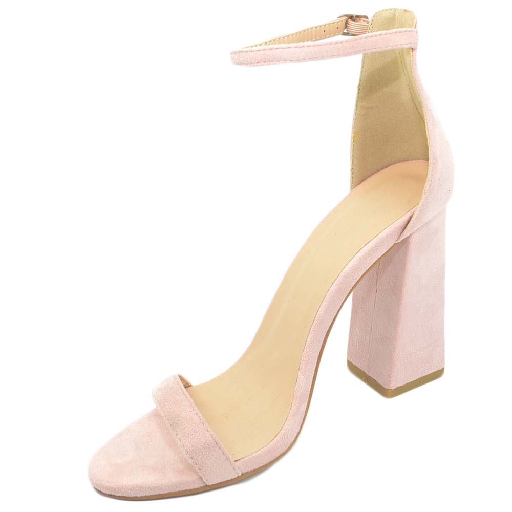 Sandalo Donna Bianco A Tacco Largo Con Fascetta Intrecciata E Cinturino Alla Caviglia Comodo Linea Basic