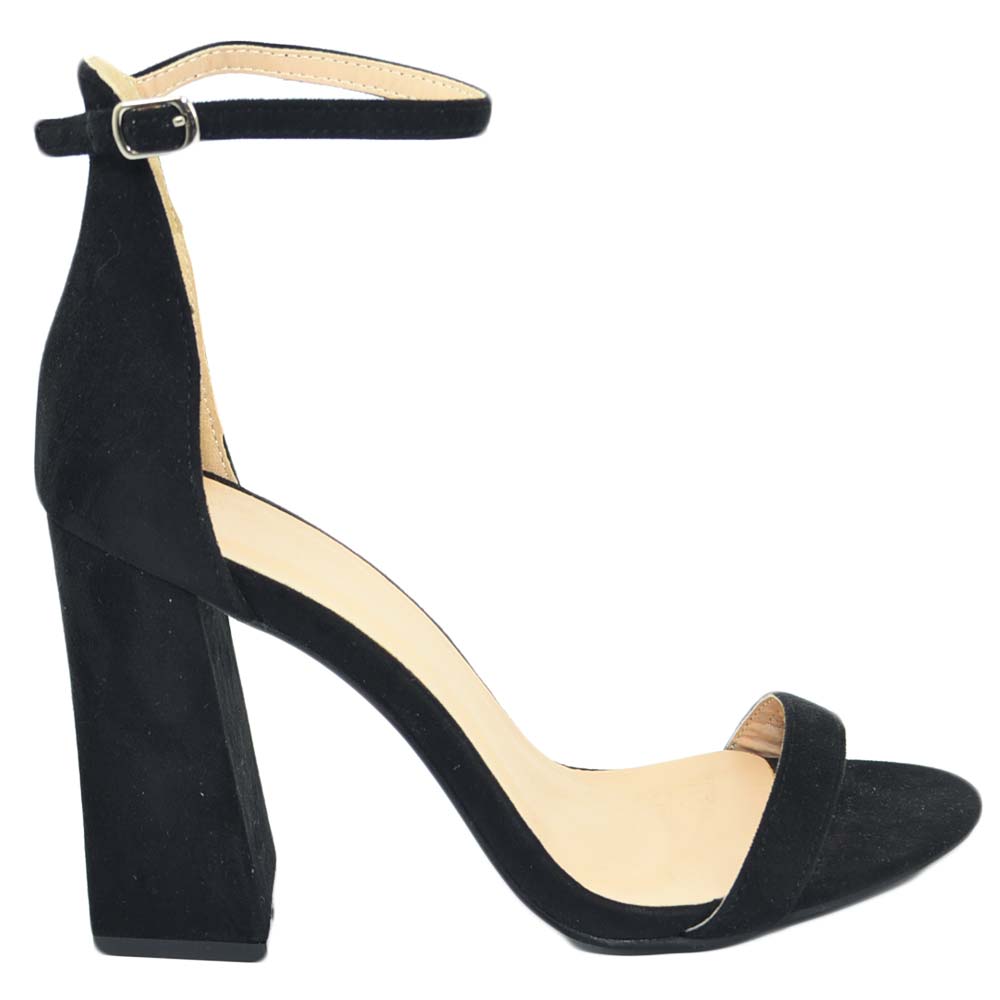 Sandalo donna nero in ecopelle scamosciato tacco largo asimmetrico alto 10  cm cinturino alla caviglia linea basic moda donna sandali tacco Malu Shoes  | MaluShoes