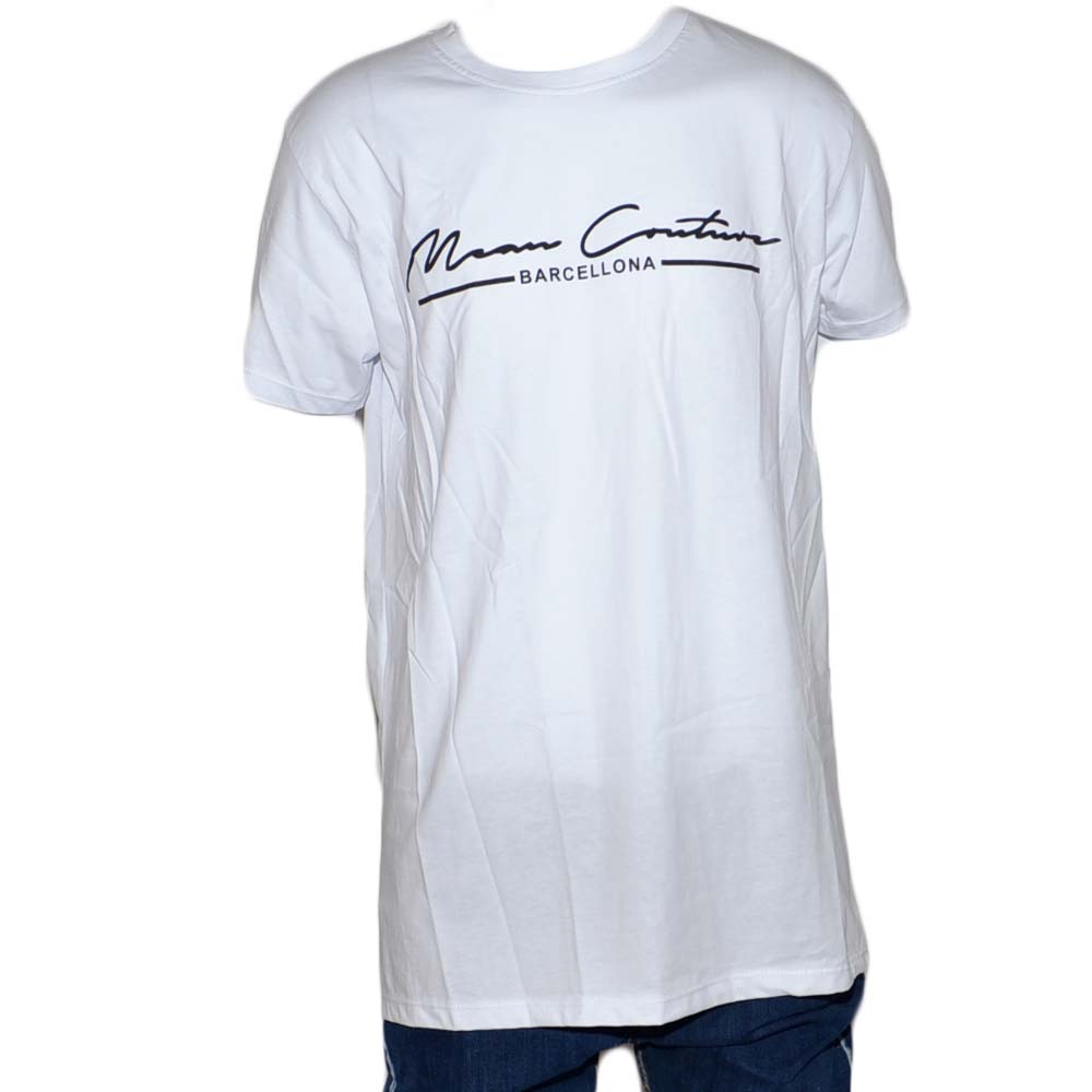 T-shirt bicolore white modello con collo rotondo e maniche corte stampa centrale