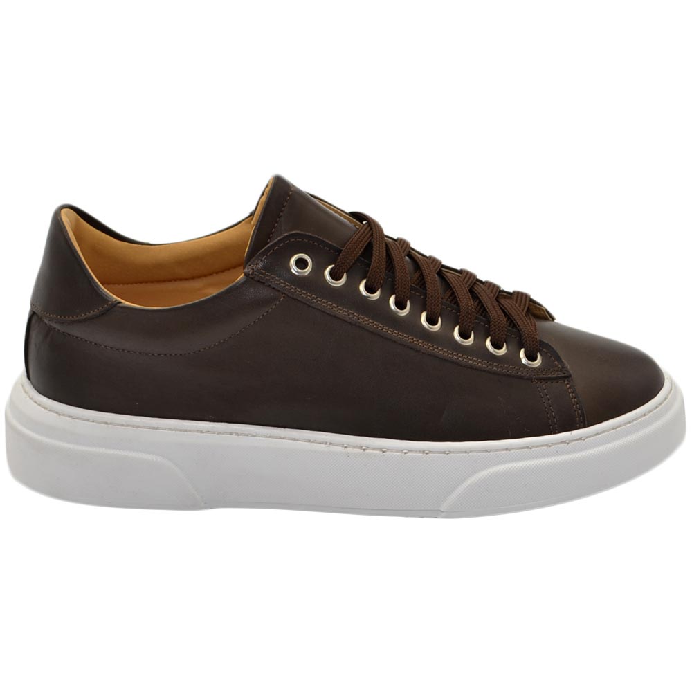 Scarpa sneakers marrone Paul 4190 uomo basic vera pelle lacci comodo fondo in gomma sportiva moda casual