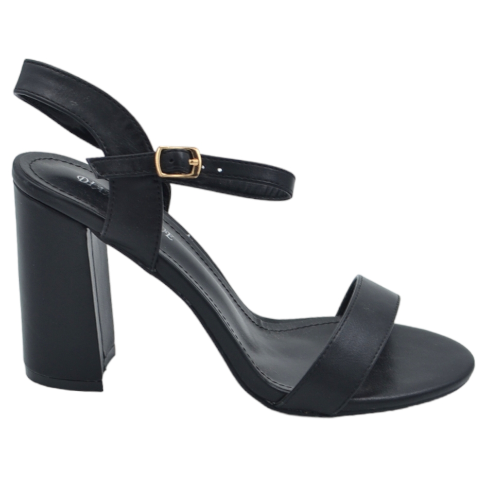 Scarpe sandalo nero donna con tacco 6 cm basso comodo basic con fascia morbida e cinturino alla caviglia open toe