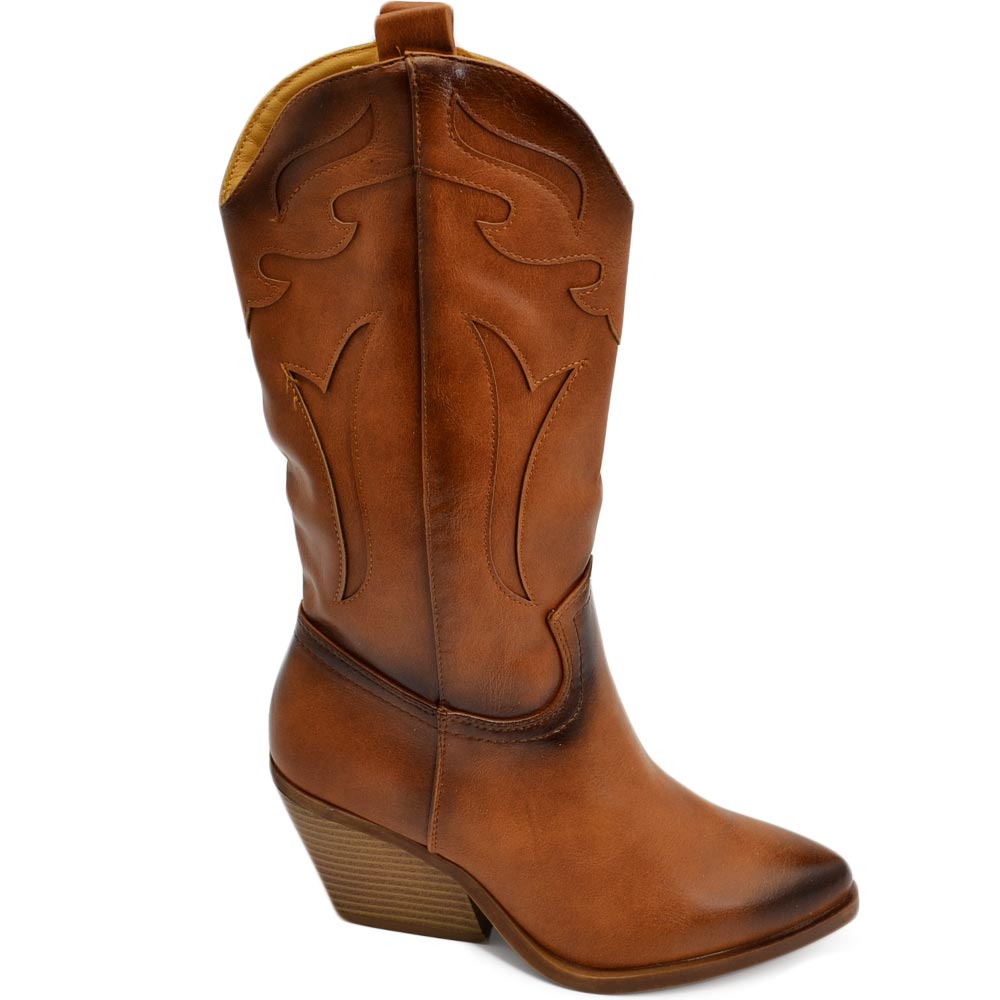 Stivali donna camperos texani cuoio ecopelle laserato tacco western comodo gomma altezza meta polpaccio donna stivali Malu Shoes MaluShoes