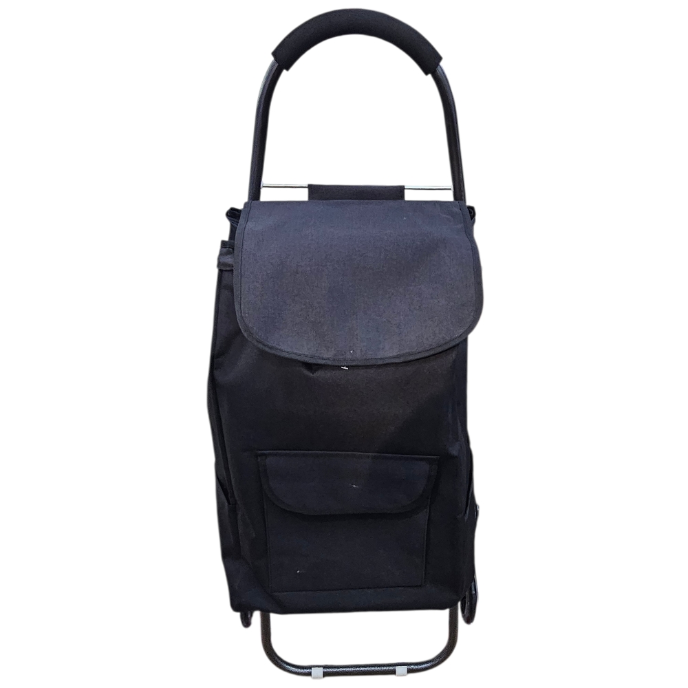 Carrello Spesa Pieghevole Nero Salvaspazio con Ruote Saliscale Telaio in Metallo Rinforzato Impermeabile con Chiusura.