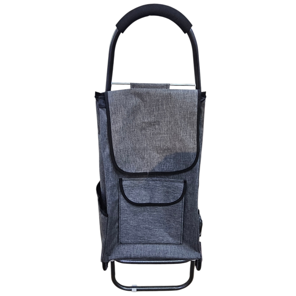 Carrello Spesa Pieghevole Grigio Salvaspazio con Ruote Saliscale Telaio in Metallo Rinforzato Impermeabile con Chiusura.