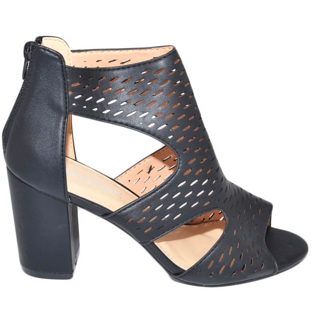 Tronchetto donna estivo nero forato fresco con tacco largo comodo 5 aperto ai lati  con zip