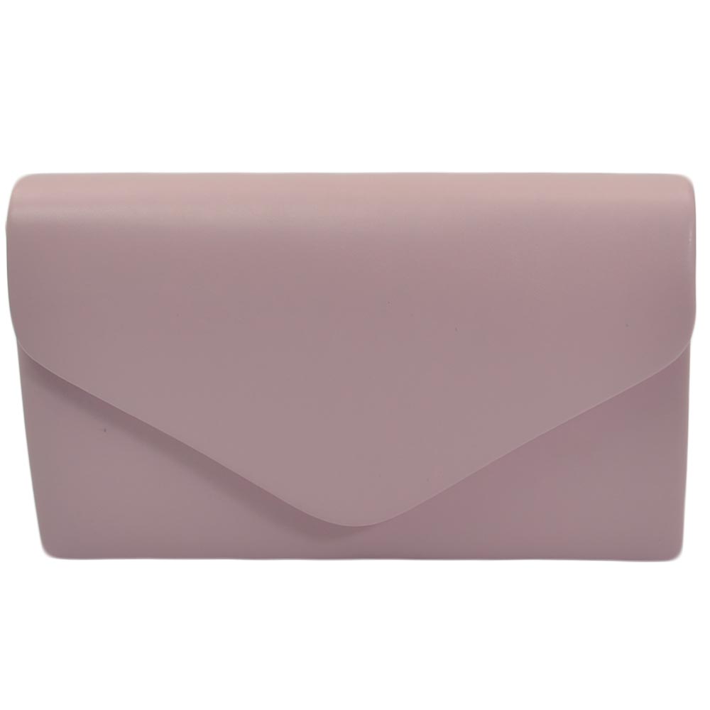 Pochette donna rettangolare a forma di lettera busta in PU rosa glicine con catena e taschino linea basic made in italy