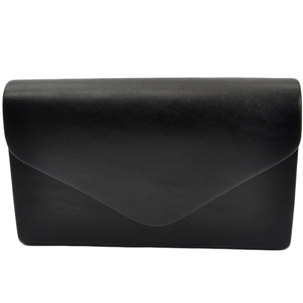 Pochette donna rettangolare a forma di lettera busta in pu nero con catena e taschino linea basic made in italy