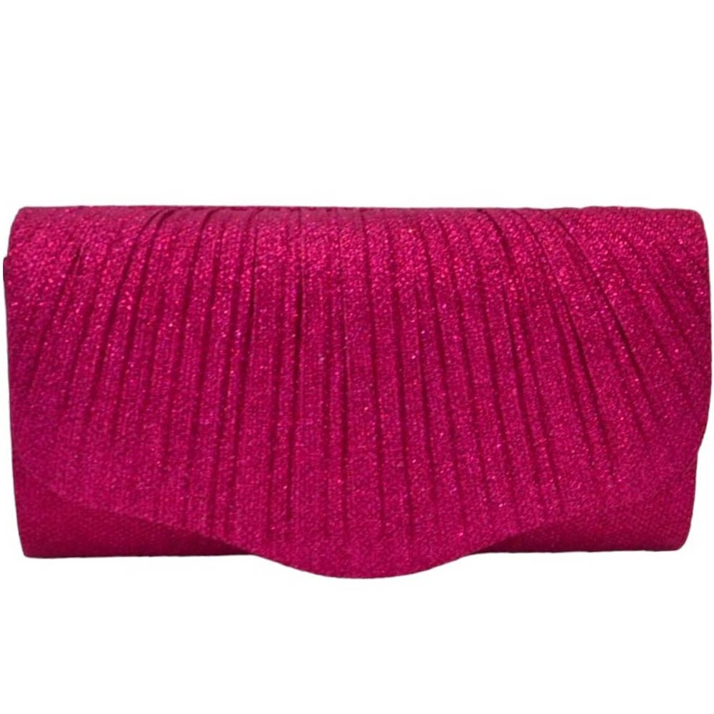 Pochette donna rettangolare a forma portafoglio in lurex glitter fucsia tinta unita catena linea basic made in italy.