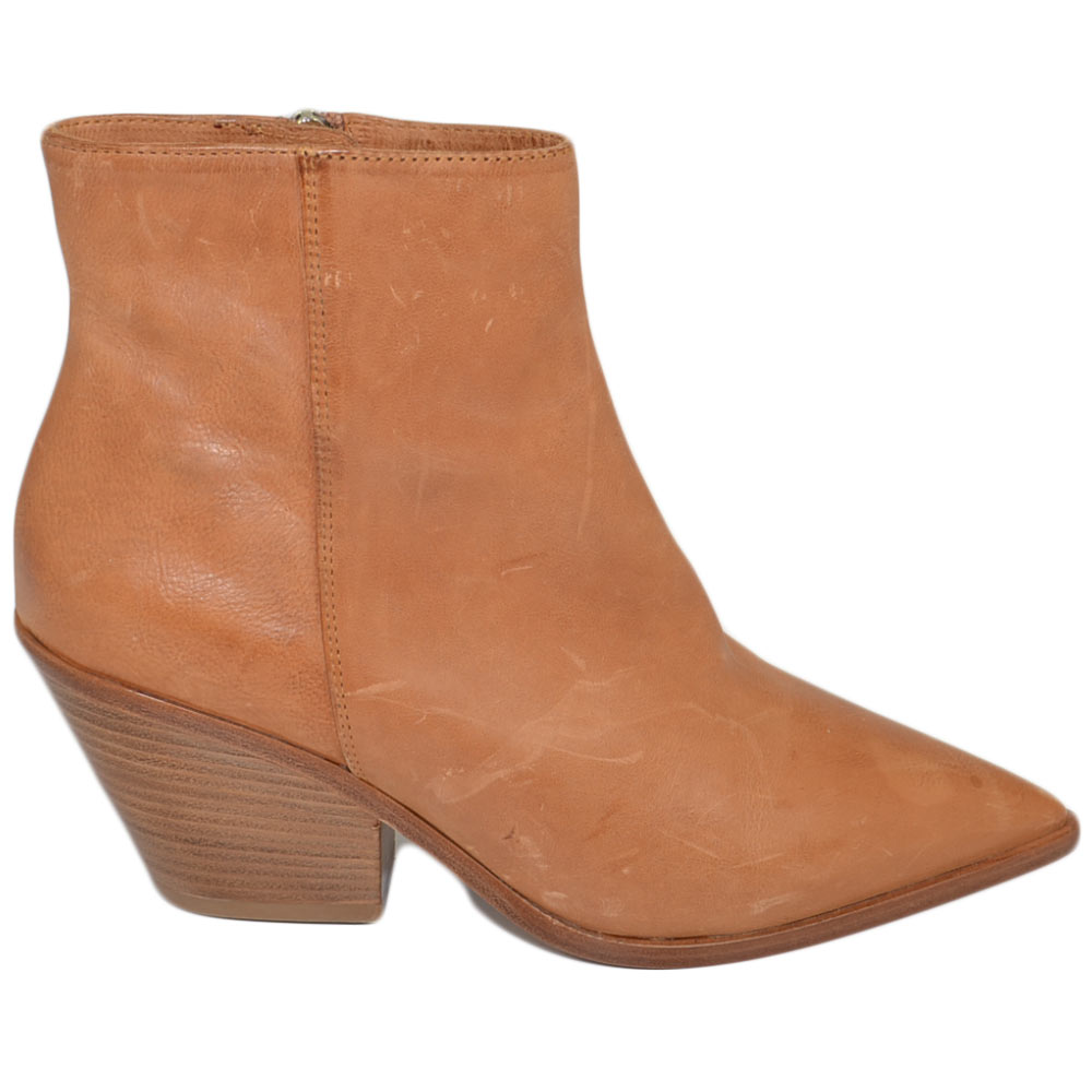 Tronchetti texani donna stivaletti camperos in vera pelle di nappa cuoio a punta con tacco cono basso made in Italy