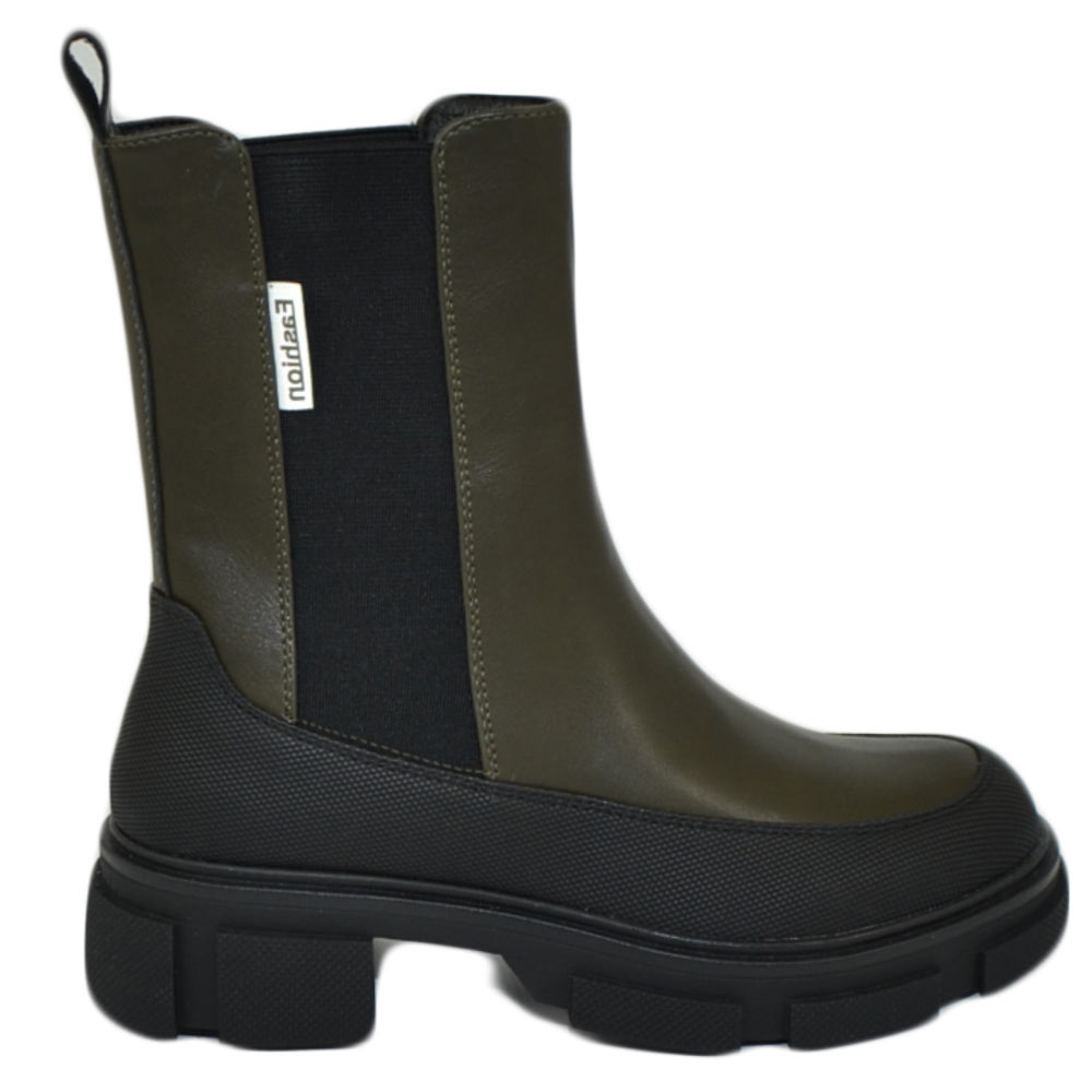 Stivaletti donna platform chelsea boots combat verde nero
