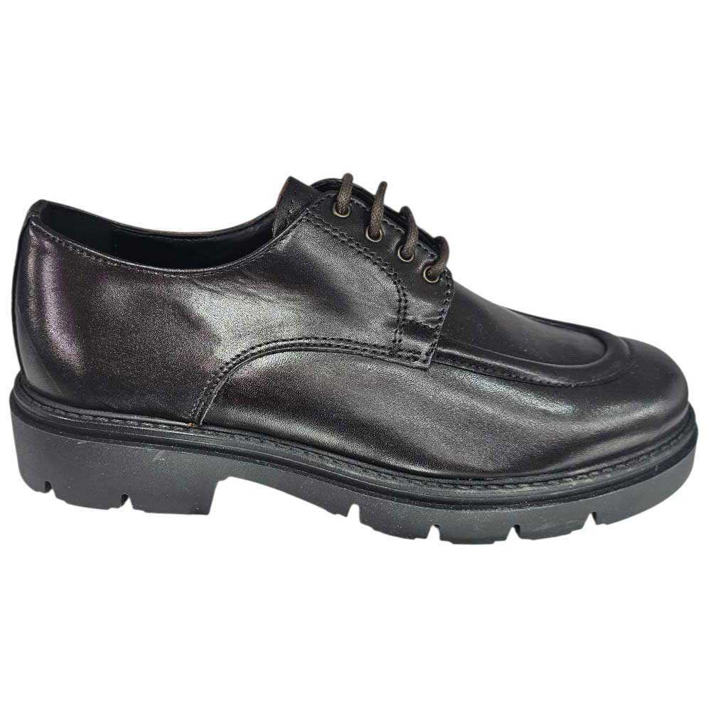 Scarpa uomo derby stringata pelle marrone spazzolato cucitura in punta fondo gomma cucito handmade