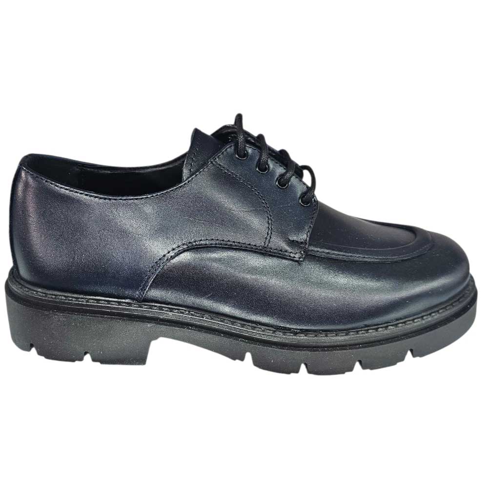 Scarpa uomo derby stringata pelle blu spazzolato cucitura in punta fondo gomma cucito handmade.