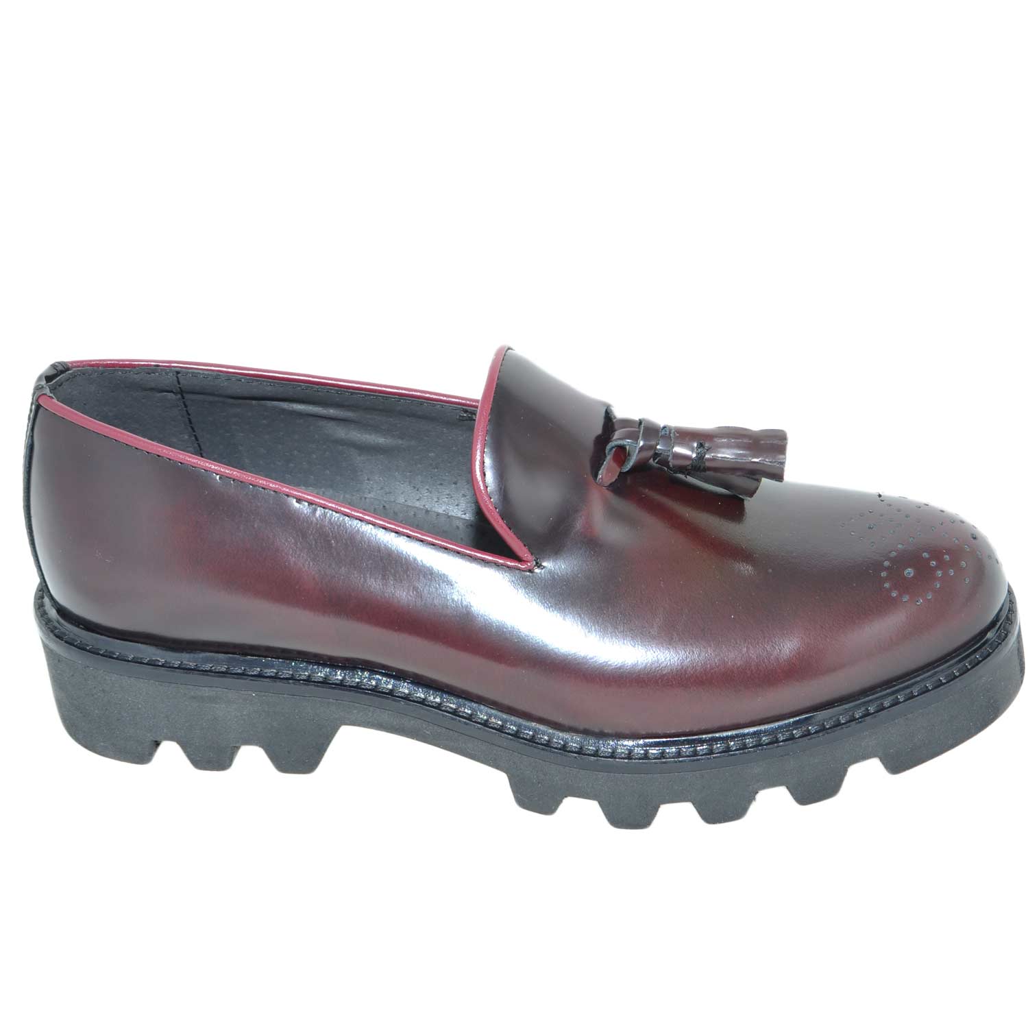 Calzature uomo scarpe art.323 mocassino abrasivato lucido bordeaux con bon-bon fondo imperial antiscivolo made in italy