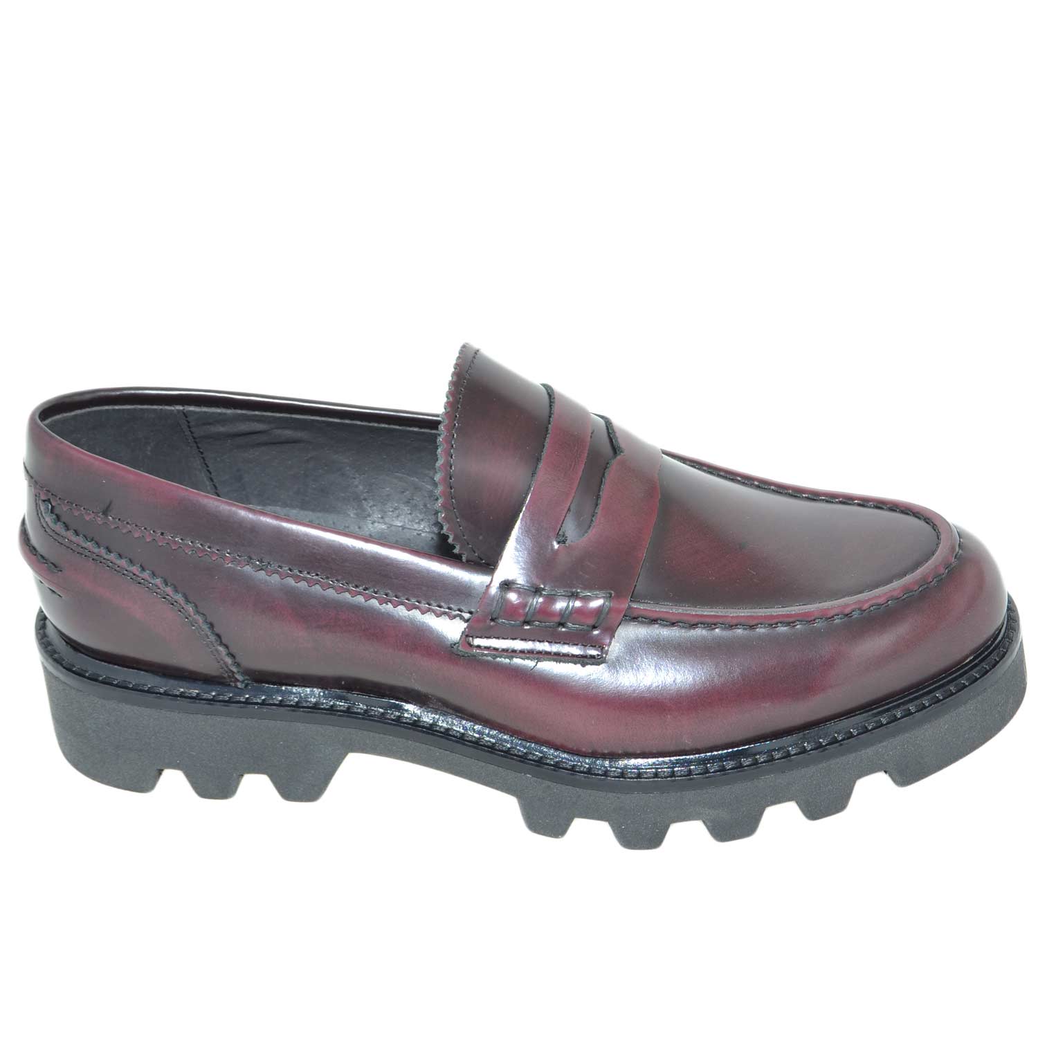 Calzature uomo scarpe art.3432 mocassini college con bendina bordeaux fondo imperial antiscivolo made in italy.