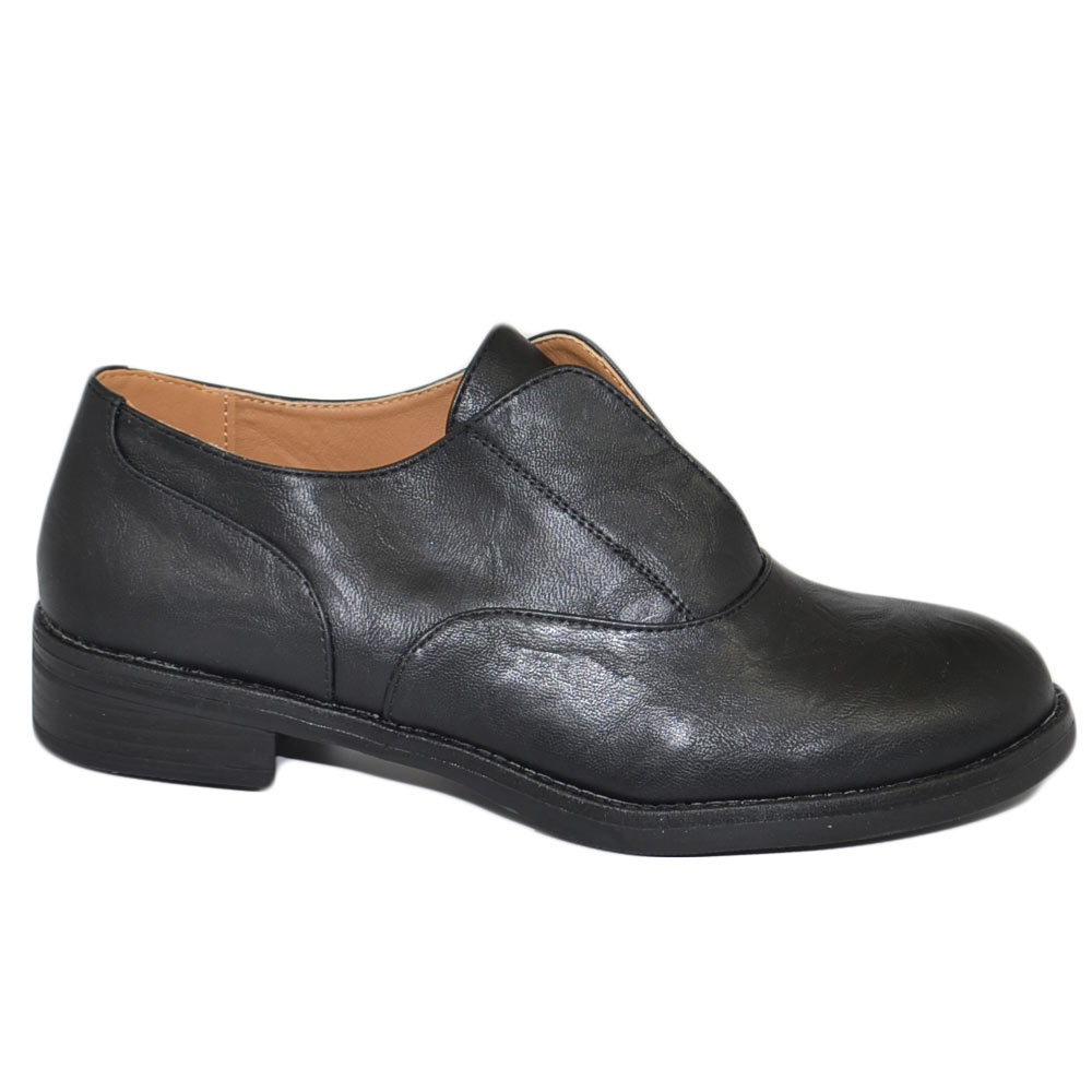 Scarpa francesina donna stringata inglesina nera morbida comoda senza lacci  elastico fondo in gomma antiscivolo casual donna stringate francesine Malu  Shoes